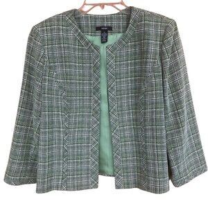 Alfani Open Front Green Tweed  3/4 Sleeve Jacket Blazer, 14